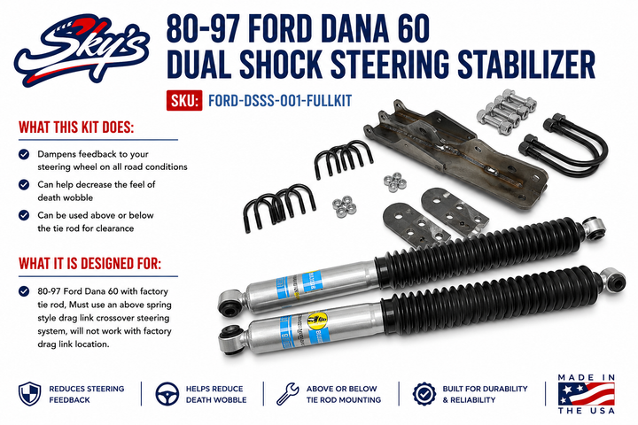 80-97 Ford Dana 60 Dual Shock Steering Stabilizer